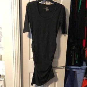 Victoria’s Secret Black Knit Bodycon Shirred Sides Asymmetrical Dress, M